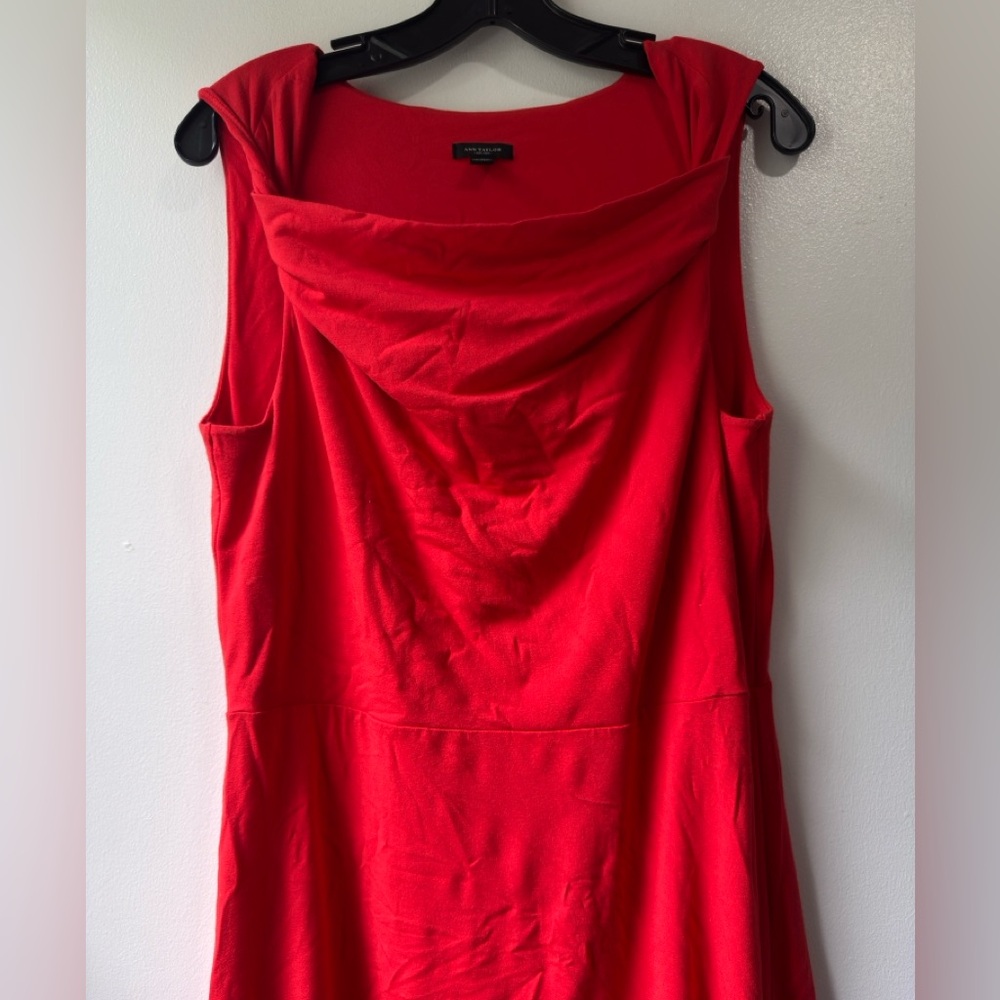 Ann Taylor Red Sheath Midi Dress Cowl Neck - Picture 3 of 8
